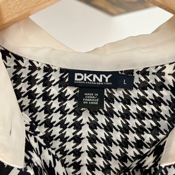 SALE! DKNY Shirt-Dress Black & White Houndstooth Pattern, Silk: Size L - Picture 8 of 10